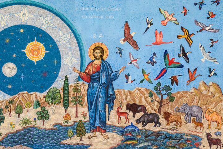 Mosaic picture of Jesus with creation.